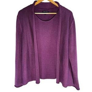 EILEEN FISHER Womens Purple 100% Merino Wool Tank Top Cardigan Set - Size Medium